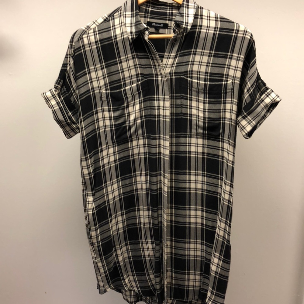 Black plaid t-shirt dress (button up)